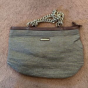 Vintage Medium Strada Brown Striped Handbag Purse with Gold Chain Handle